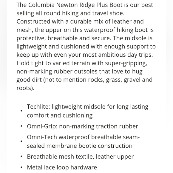 Columbia "Newton Ridge Plus Waterproof" Hiking Boot Grey | Women's Size 9.5 Wide - Picture 14 of 16